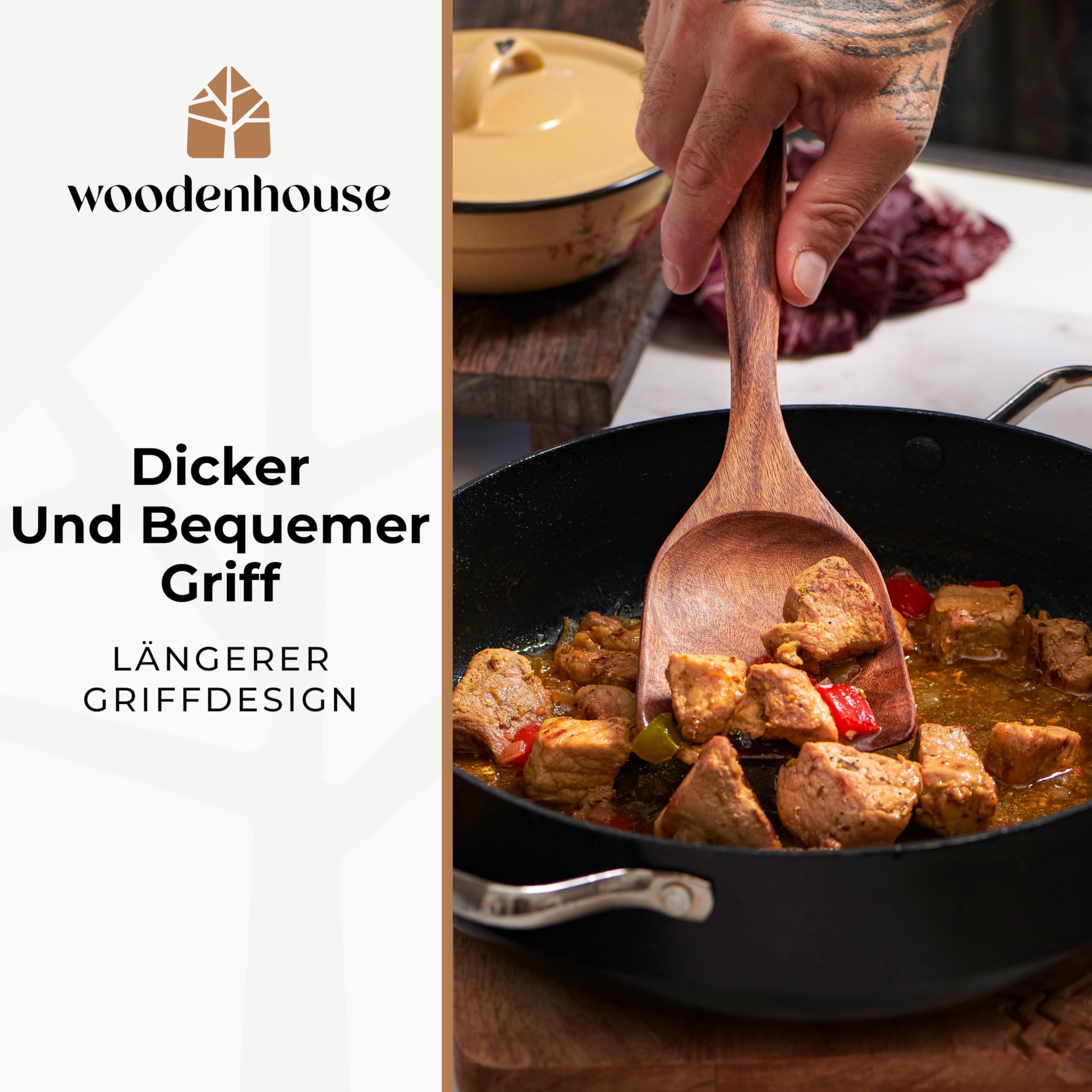 Holz kochlöffel Set 12 Stück aus Teakholz - Robuste Holzlöffel Set mit Halter, Haken und Ablage, Pfannenwender Holz & Kochbesteck - Natürlich & Perfekt für Antihaft, BPA-FREI küchenhelfer
