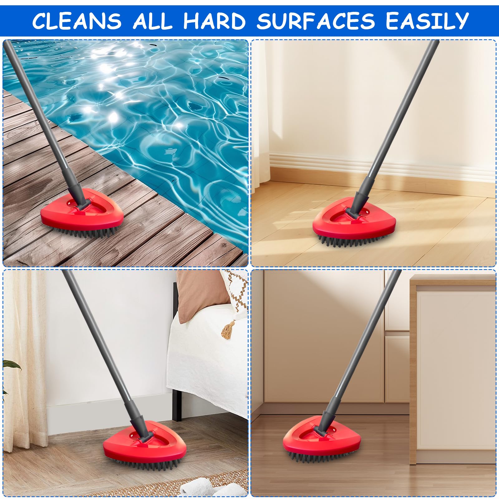 2 Pcs Cepillo de Repuesto para Vileda Turbo Fregona, Cabezal de Limpieza Giratorio Triangular para Vileda Turbo Spin EasyWring, para Baño, Cocina, Piscinas y Patios