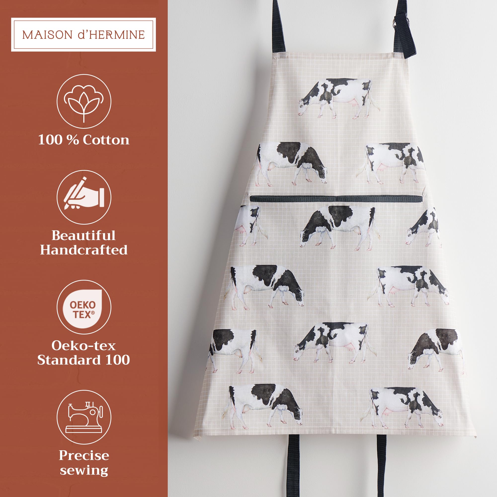Maison d' Hermine Delantal de 100% algodón, 1 pieza, correa ajustable para el cuello, delantal con bolsillo central y cintas largas para hombre y mujer