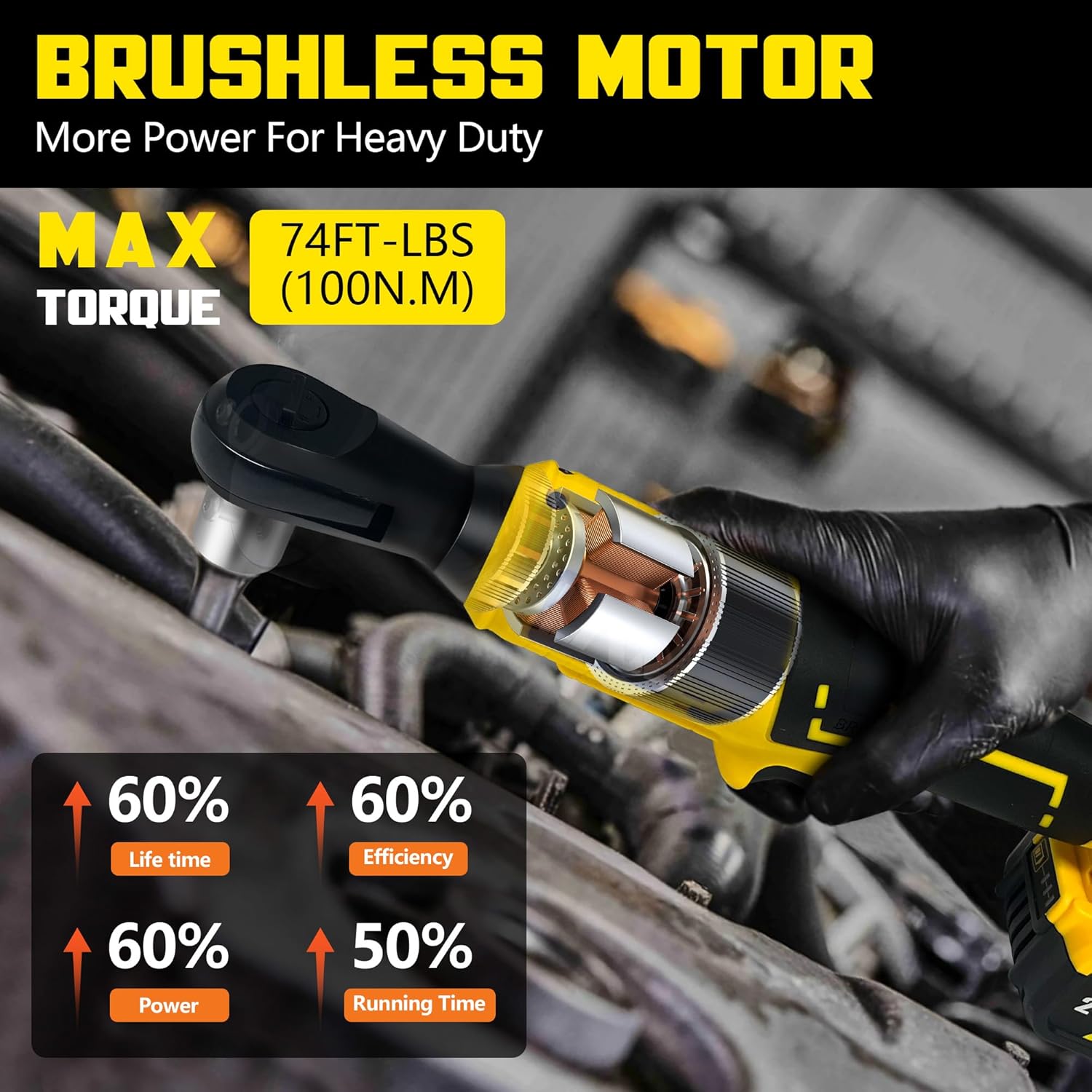 3/8" Brushless Ratchet Wrench Set for DEWALT 20V Max Battery, Electric Cordless Ratchet, 1/4" Adapter, 3" Extension Bar & 7 Sockets (Battery not include)