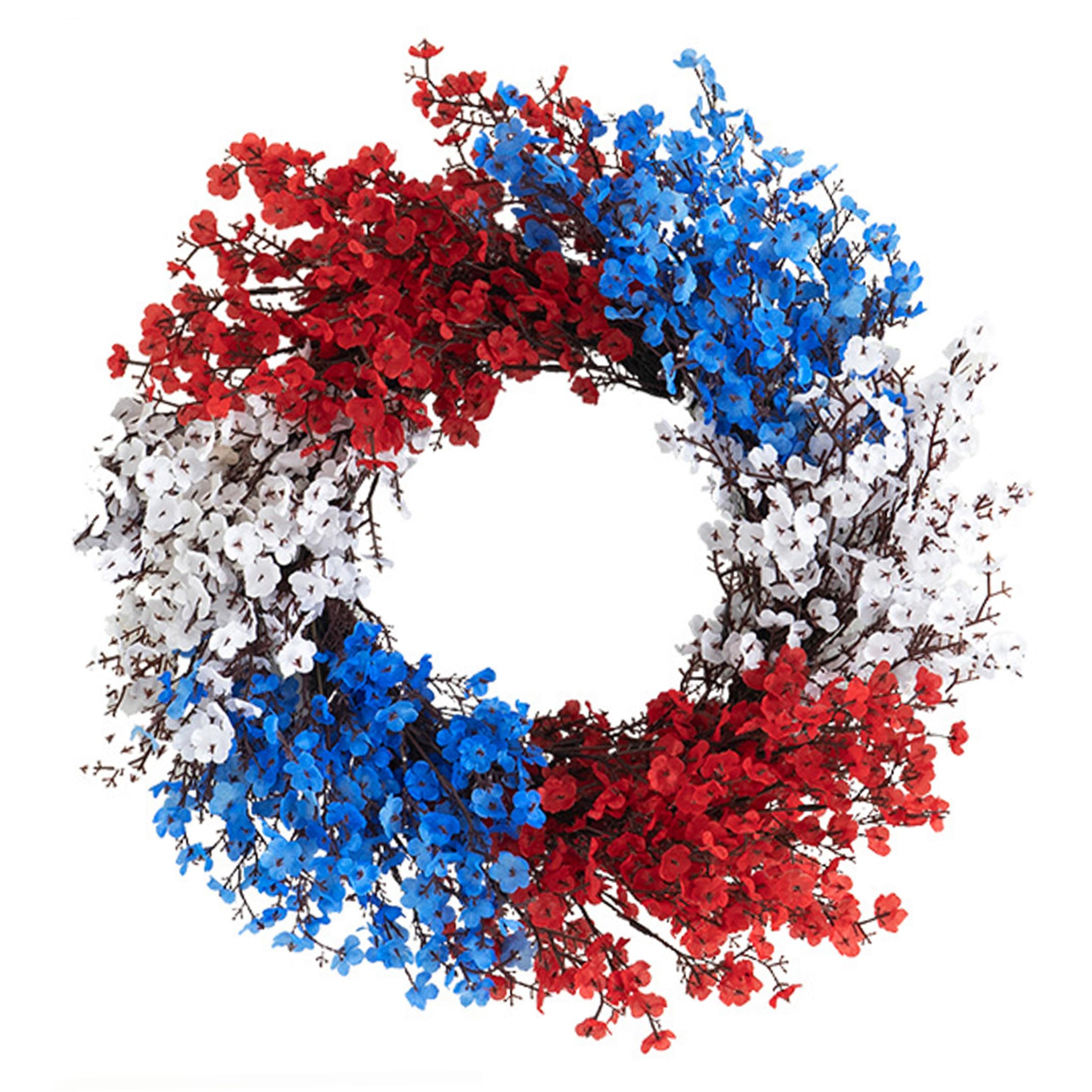 Hperu 16 Inch Artificial Patriotic Door Wreath Red White and Blue Memorial Day Wreath for 4Th of July Decor for Door Wall Window and Fireplace
