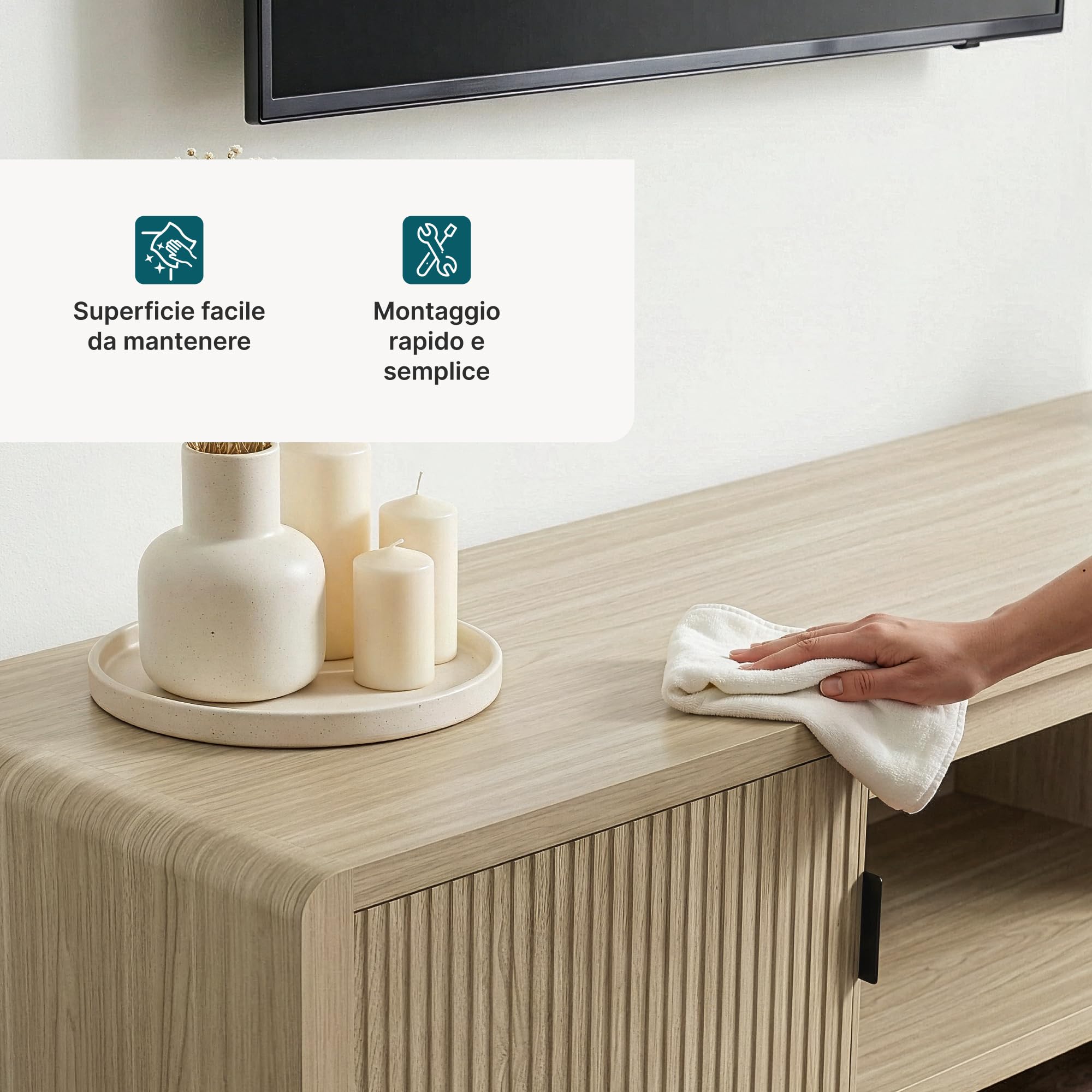 [en.casa] Mobile TV con 2 Ante e Vano Centrale Aperto Tavolino Porta TV con Foro Passacavi Stand Multimediale per Soggiorno Salotto 150x40x40 cm Effetto Rovere