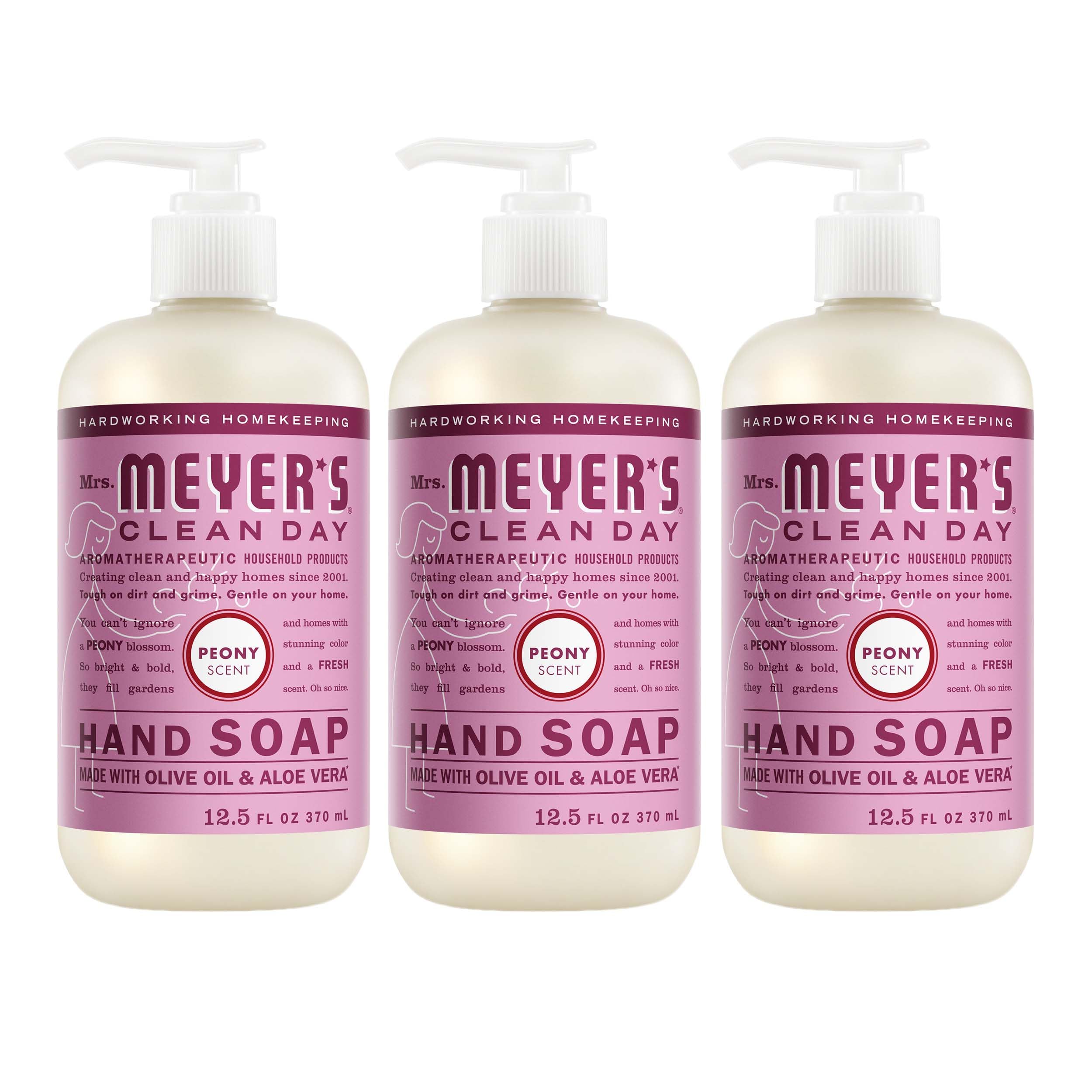 MRS. MEYER'S CLEAN DAY Hand Soap, Peony Scent, 12.5 Fl Oz Bottle - 3 Pack