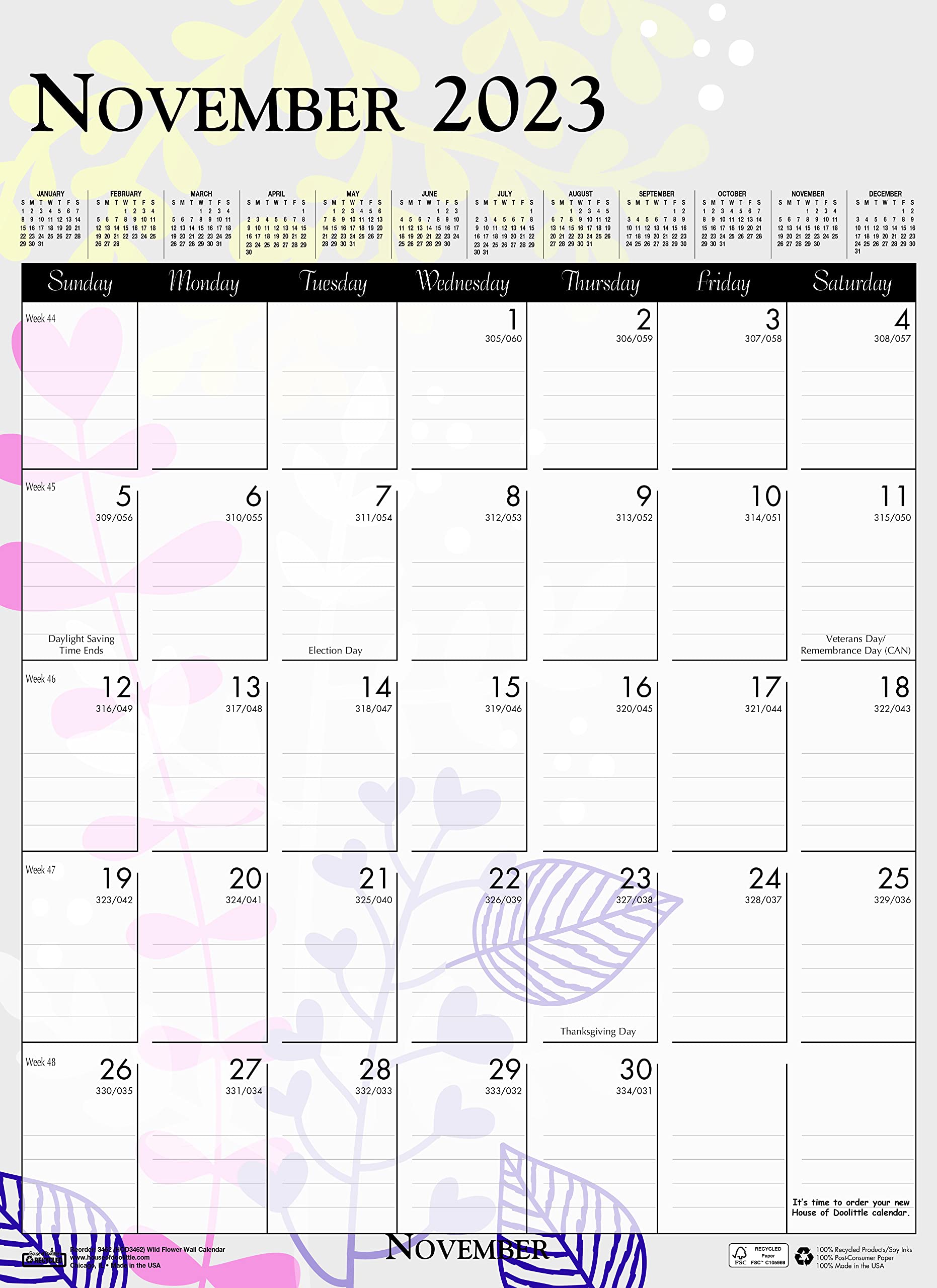 House of Doolittle Monatlicher Wandkalender 2023, Wildblume, 30,5 x 41,5 cm, Januar - Dezember (HOD3462-23)