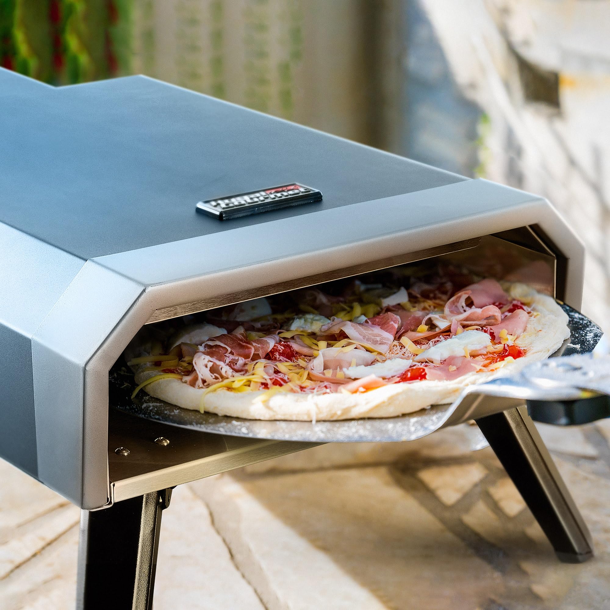 Royal Gourmet Four à pizza compact à gaz avec pierre à pizza 4 kW Four à gaz avec tuyau à gaz et régulateur Four avec pieds pliants pour camping en plein air