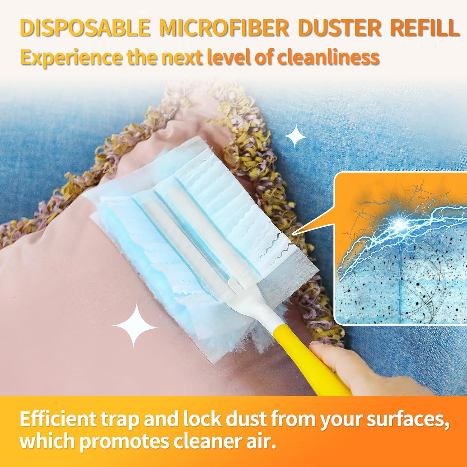 60 Count Electrostatic Duster Refills Compatible with Swiffer Duster, Multi-Surface Dusting Refills, Microfibre Dusters for Cleaning, Unscented Blue 60