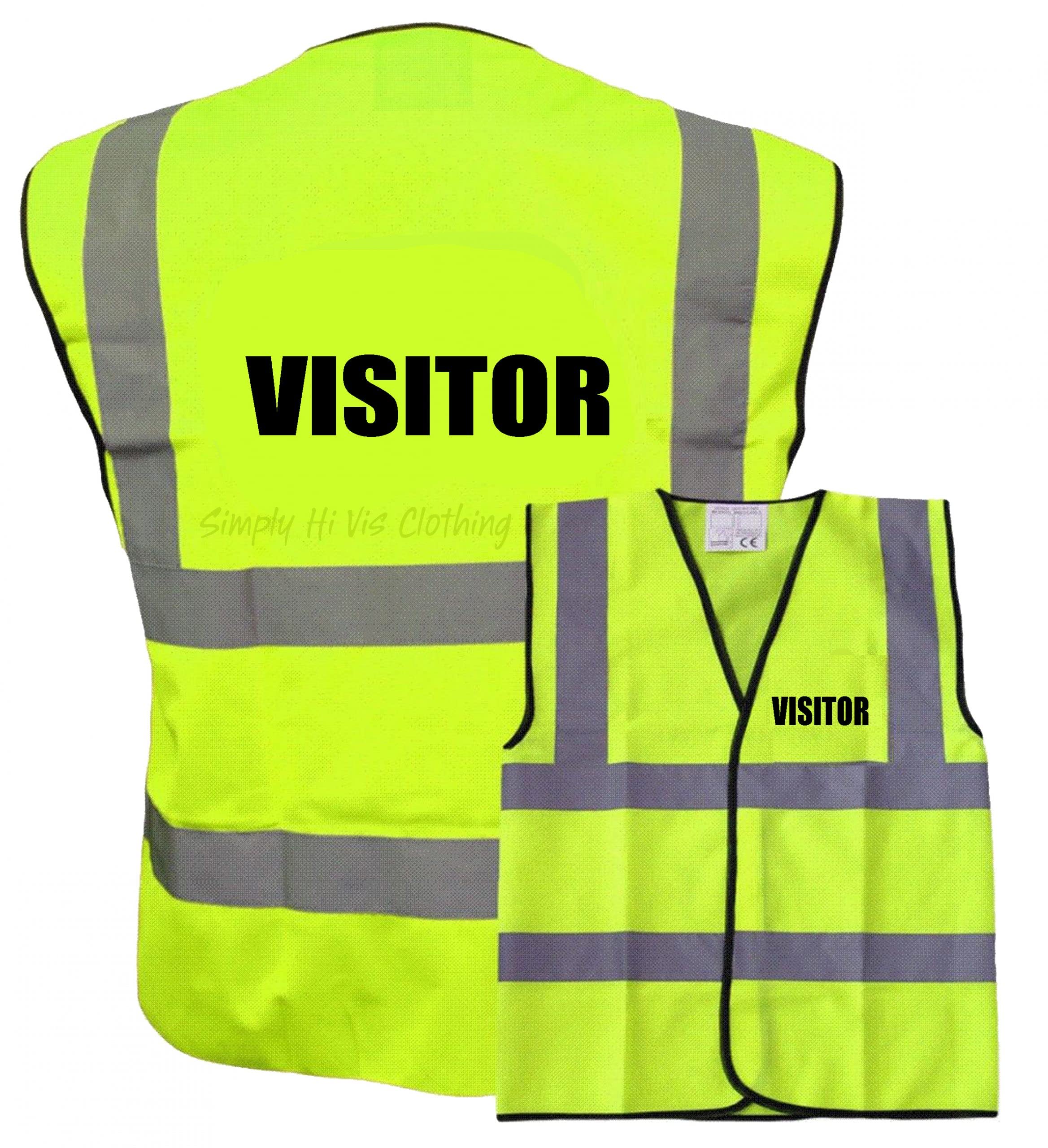 VISITOR Printed in BLACK TEXT - Hi Vis Safety Vest/Hi Viz Waistcoat Supplied by Simply Hi Vis Clothing UK