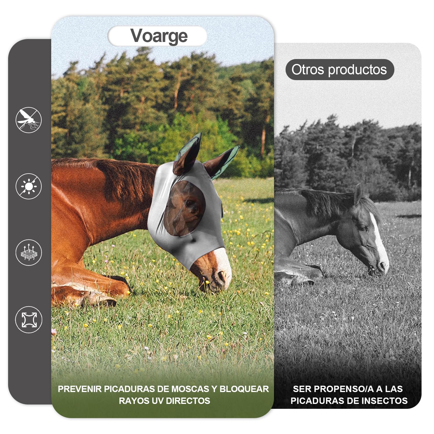 Voarge Horsefly Mask, oddychająca elastyczna siatka ochronna, odstraszająca komary, owady, wielokrotnego użytku, szara