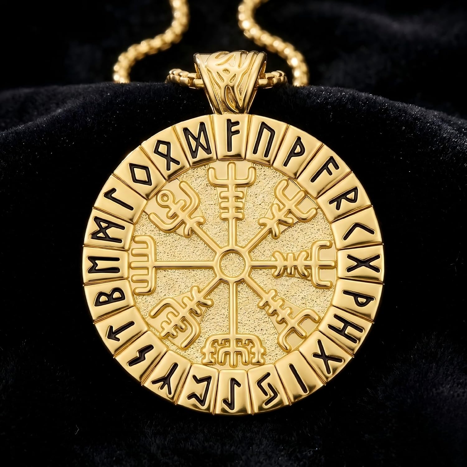 Viking Necklace for Men Women 14K Gold Vegvisir Compass Thor's Hammer Mjölnir Pendant Norse Mythology Jewelry Protection Amulet with Stainless Steel Chain