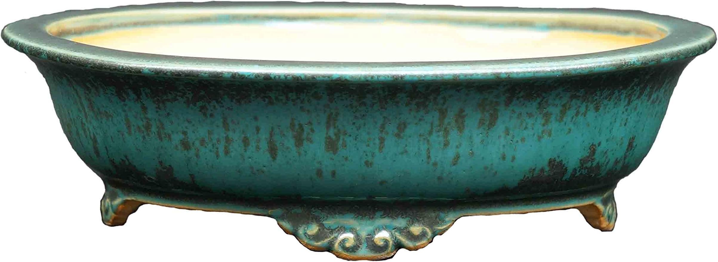 Tokoname Eimei Blue Bonsai Pot with Rim, 7.5-Inch