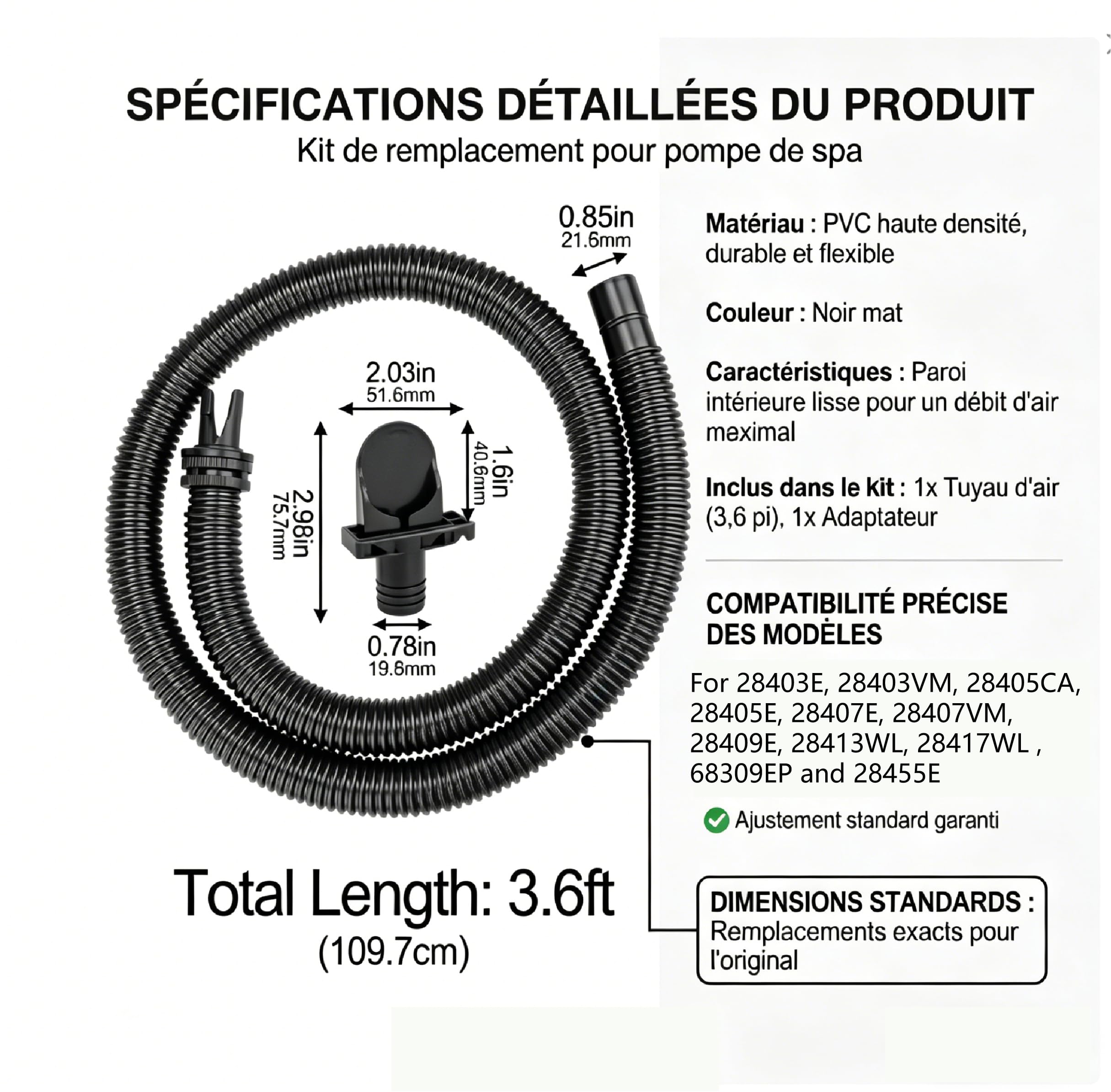 PURESPA Kit d'adaptateur tuyau gonflage spa Intex 28403E 28403VM 28405CA 28405E 28407E 28407VM