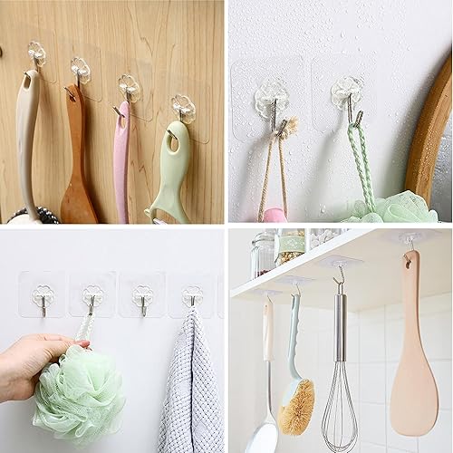 Miniatura 6 de Paquete de 28 ganchos adhesivos para colgar resistentes, ganchos de pared adhesivos, ganchos autoadhesivos transparentes para pared, cocina, baño,