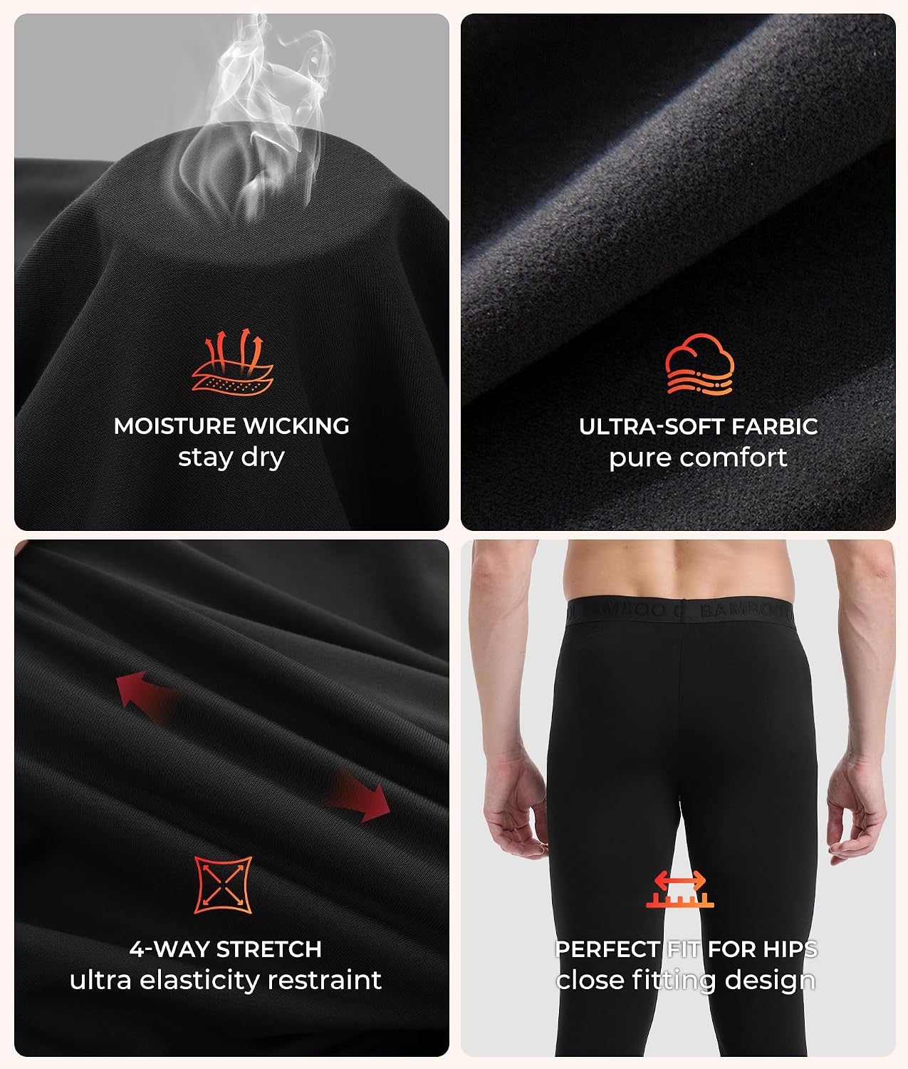 Men's Thermal Underwear Long Johns Bottom with Soft Warm Lining, Heavyweight, Lightweight Cold Weather Base Layer Pants