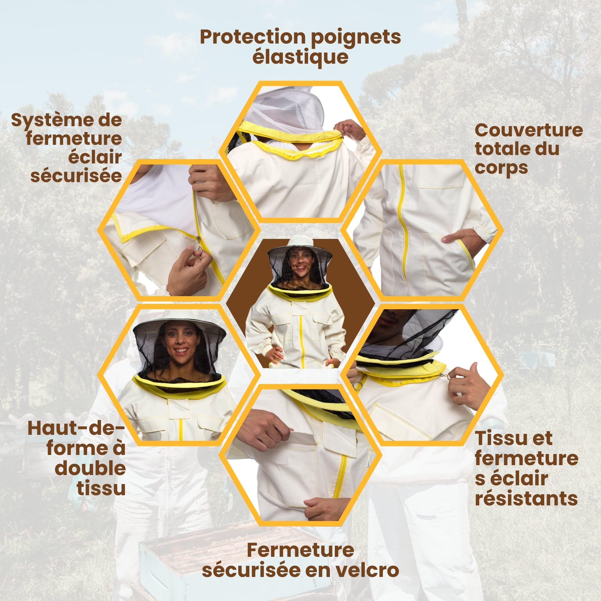 BEEART Combinaison Apiculteur Professionnelle avec Chapeau Rond Combinaison de Protection Unisexe avec Poignets Élastiques Tissu Respirant Fermeture Éclair Protection Contre les Piqûres d'Abeilles XL