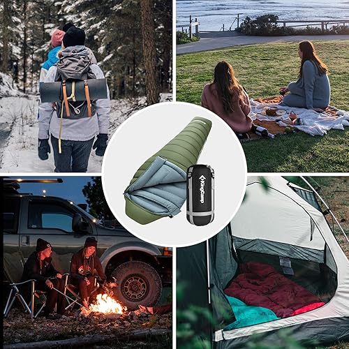 Miniatura 9 de KingCamp Saco de dormir de 0 grados para adultos con clima frío, ultraligero de 3 estaciones, acampada para mochileros, senderismo, camping, oliva,