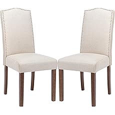 Stylish Upholstered Parsons Dining Chair with Silver Nailhead Trim and Sturdy Solid Wood Legs