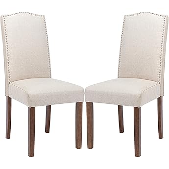 Stylish Upholstered Parsons Dining Chair with Silver Nailhead Trim and Sturdy Solid Wood Legs