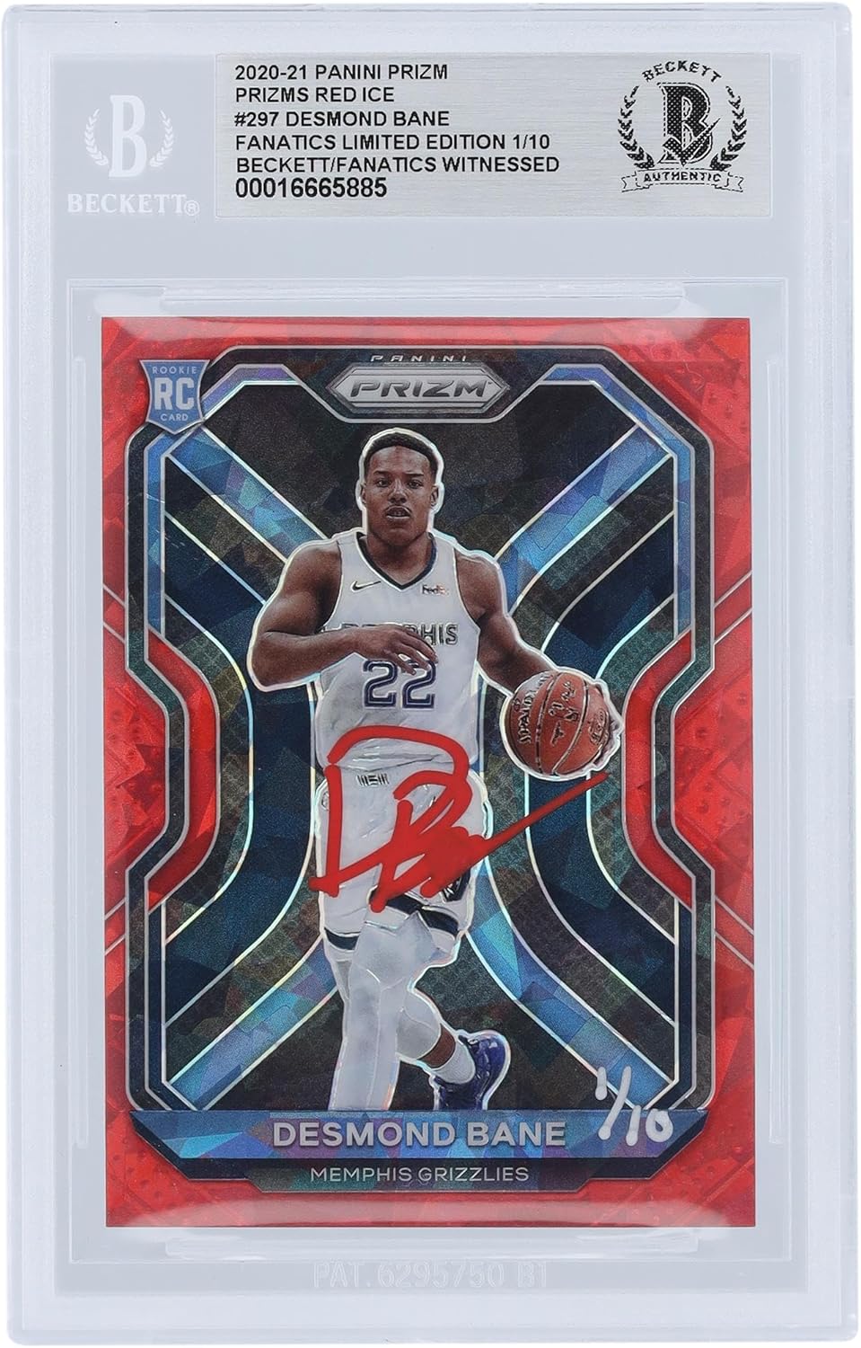 Desmond Bane Memphis Grizzlies Autographed 2020-21 Panini Prizm Ice Prizm #297#/10 Beckett Fanatics Witnessed Authenticated Rookie Card - Basketball Slabbed Autographed Rookie Cards