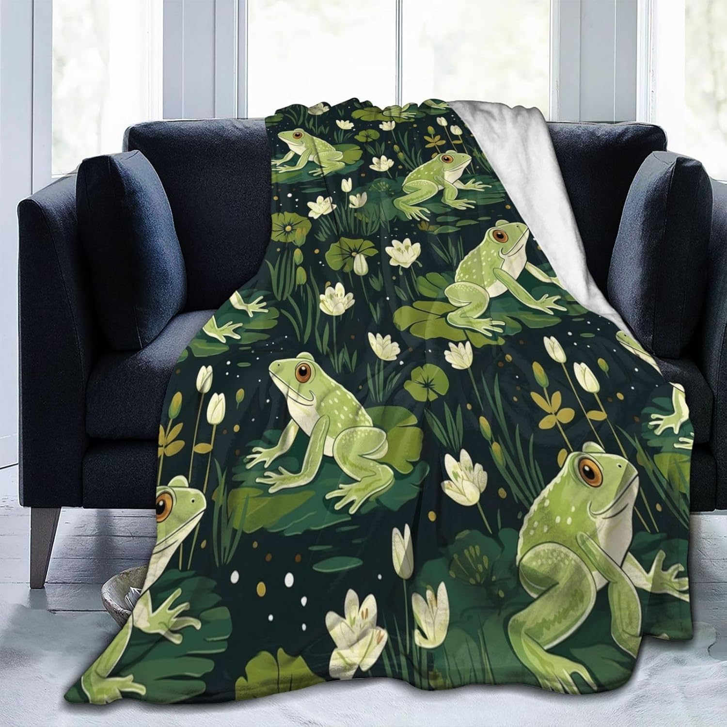 Frog Blanket Gifts for Frog Lover Kids Lotus Leaf Frog Flannel Throw Blankets Soft Comfy Lightweight for Home Decor Couch Bed Sofa 60x50 Inches - Image 4