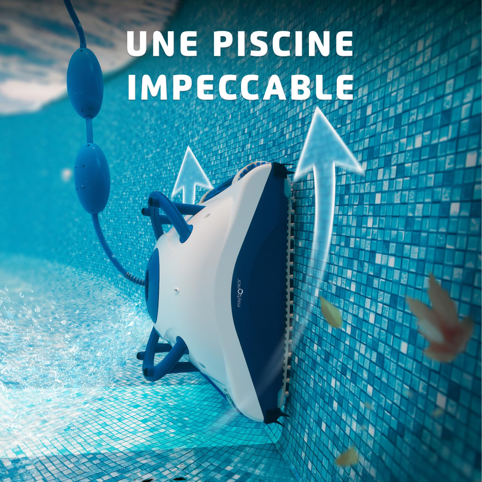 Dolphin Pool UP Robot Piscine Fond et Parois, Navigation Intelligente, Système de Filtration Fine, 120Min d'Autonomie, pour Piscines Hors Sol Jusqu’à 8 m