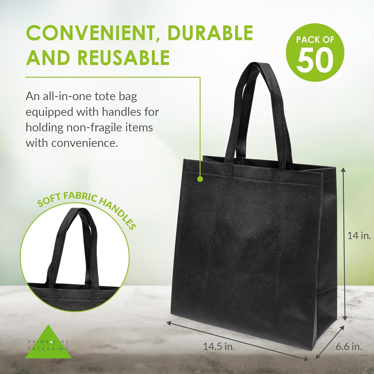 Prime Line Packaging Reusable Shopping Bags, Fabric Tote Bags with Handles, Grocery, Small Business, Retail & Boutique, Bulk - Image 4