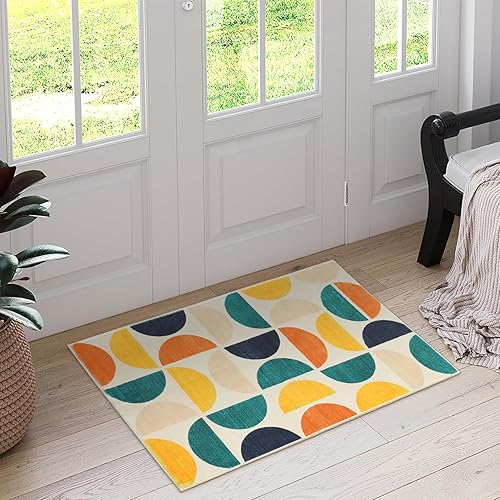 Miniatura 9 de Lahome Alfombra bohemia para pasillo, alfombra suave de 2 x 8 pies, antideslizante, lavable, moderna alfombra de pasillo de baño plegable para