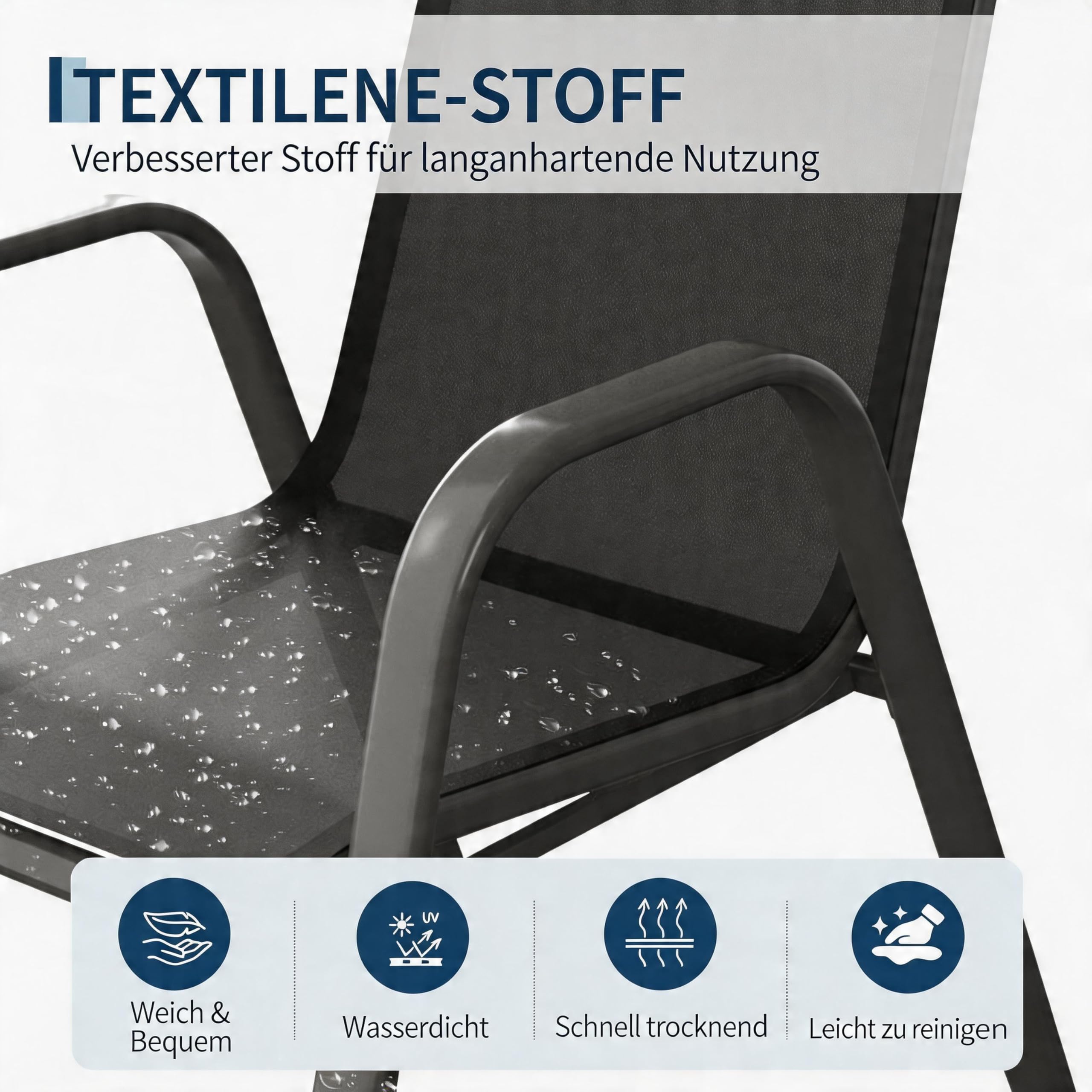 4er Set Stapelbare Gartenstühle, Komfortable Outdoor Hochlehner Aus Metall Mit Atmungsaktivem Textilene, Wetterfest, Rostbeständig, Mit Polsterung Ideal Für Terrasse, Balkon & Garten, Schwarz