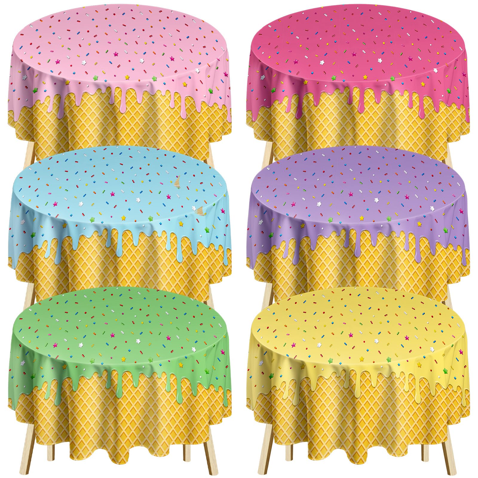 Chumia 6 Pcs Ice Cream Round Tablecloth 84 Inch for Party,Colorful | Ice Cream Circle Table Cloth, Disposable Plastic Sprinkle Donut Table Covers, Sweet One Donut Summer Birthday Decorations