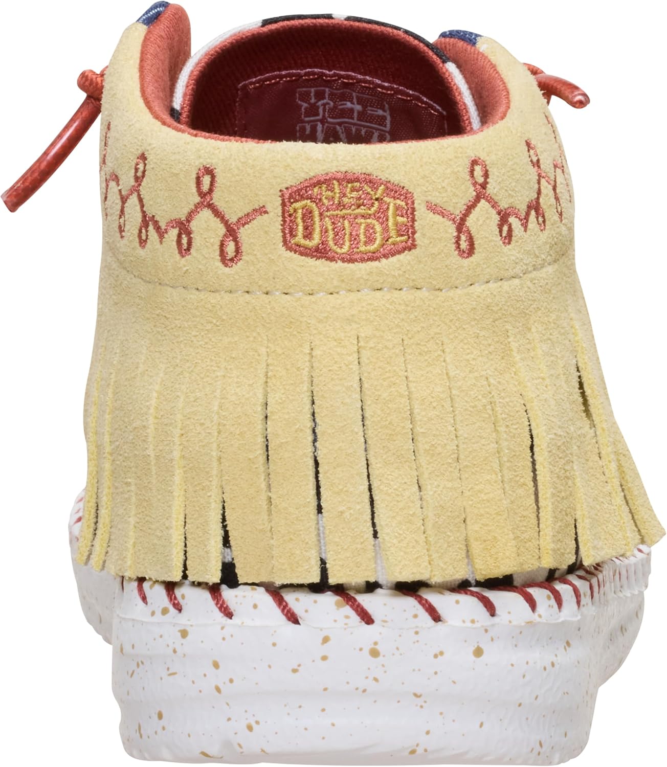 HEYDUDE Girl's Youth Wendy Mid Fringe Jessie Boot | Toy Story Collab | Cowprint Denim Upper with Suede Mid Fringe Collar