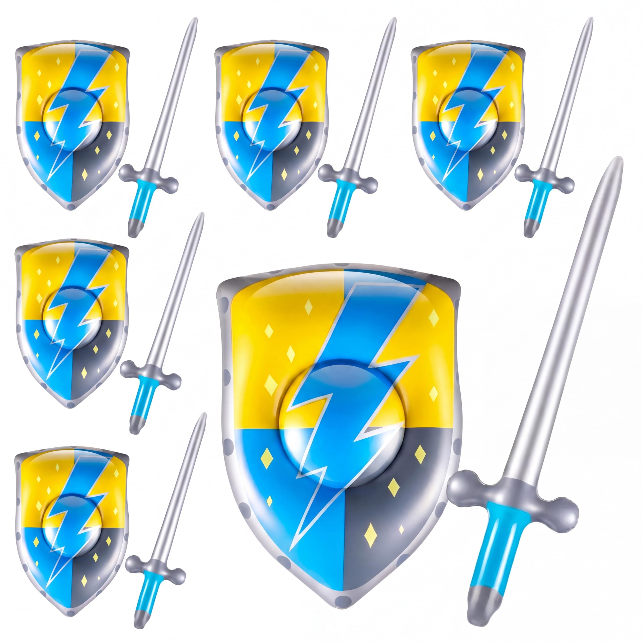 Poen 24 Pcs Inflatable Sword and Shield Knight Party Favors Set Blow up Medieval Sword Shield for Prince Party Favors Decorations Cosplay Accessories (Lightning) โ image 1