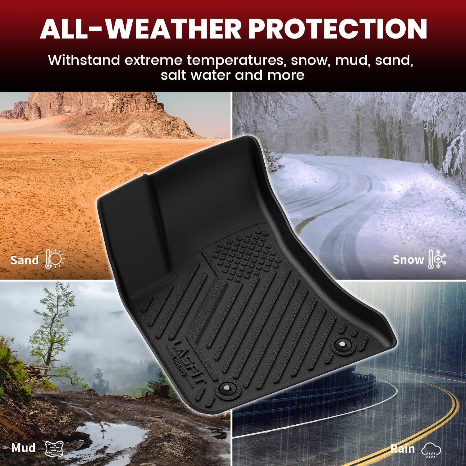 LASFIT Floor Mats & Trunk Mat for Dodge Charger 2011-2023 AWD, for Chrysler 300 2011-2023 AWD, Fit Without Subwoofer, All Weather TPE Custom Fit Car Mats Floor Liners Cargo Liner Cargo Mat Black - Image 5