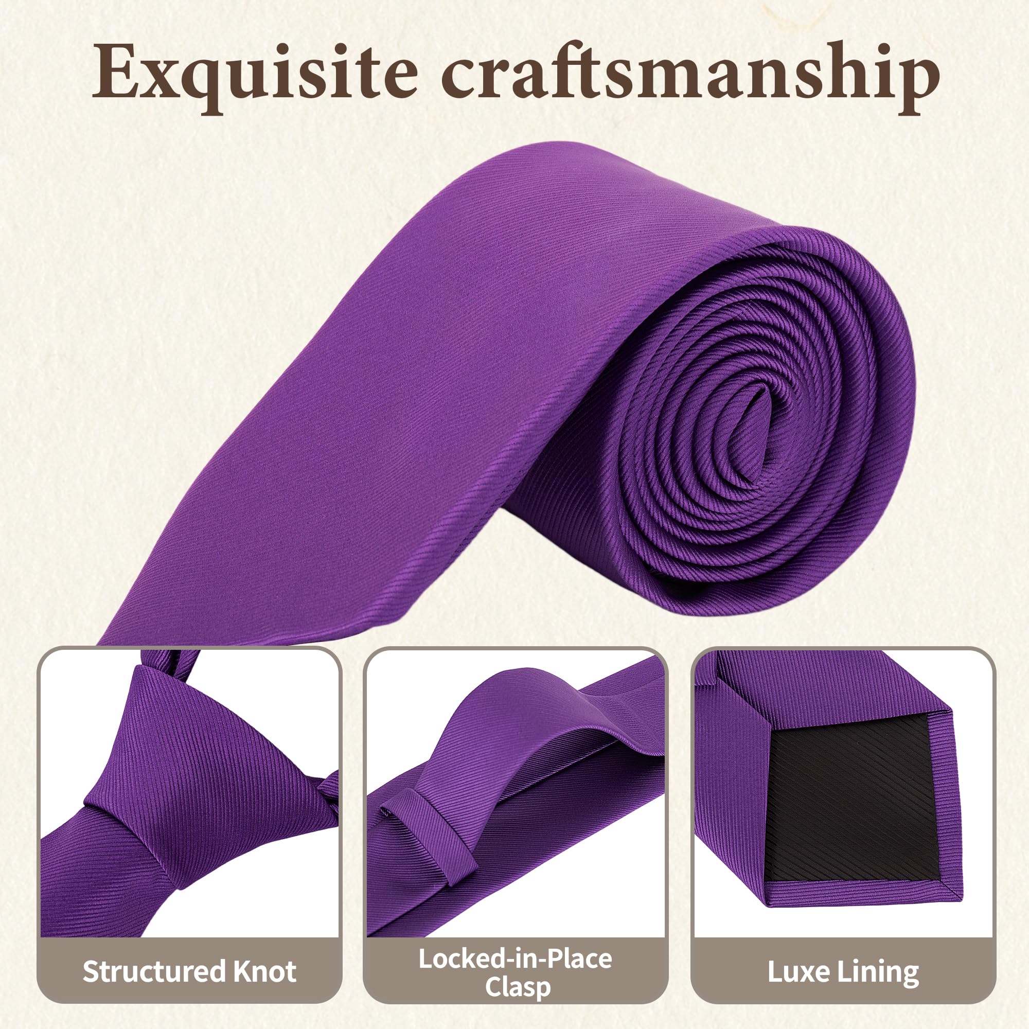 FIXSMITH Ties for Men, Solid Color Neckties, Mens Neck Ties Formal for Wedding, Business, Graduaction& Party,3.15" Wide, Purple, 1