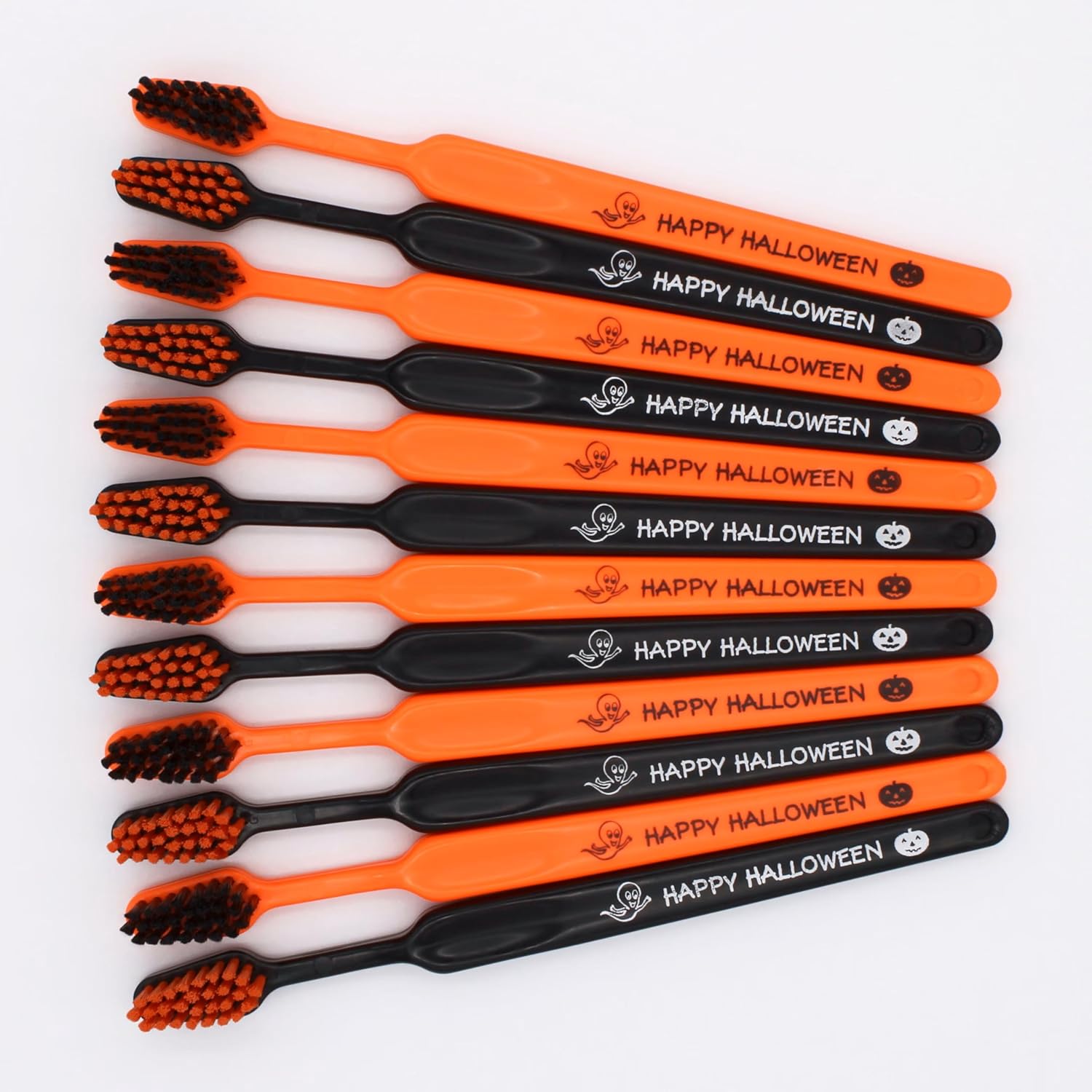 Bulk Halloween Kids Toothbrushes (Quantity:72). Individually Wrapped. Made in USA. Orange & Black. Great for Trick-or-Treat or giveaways.