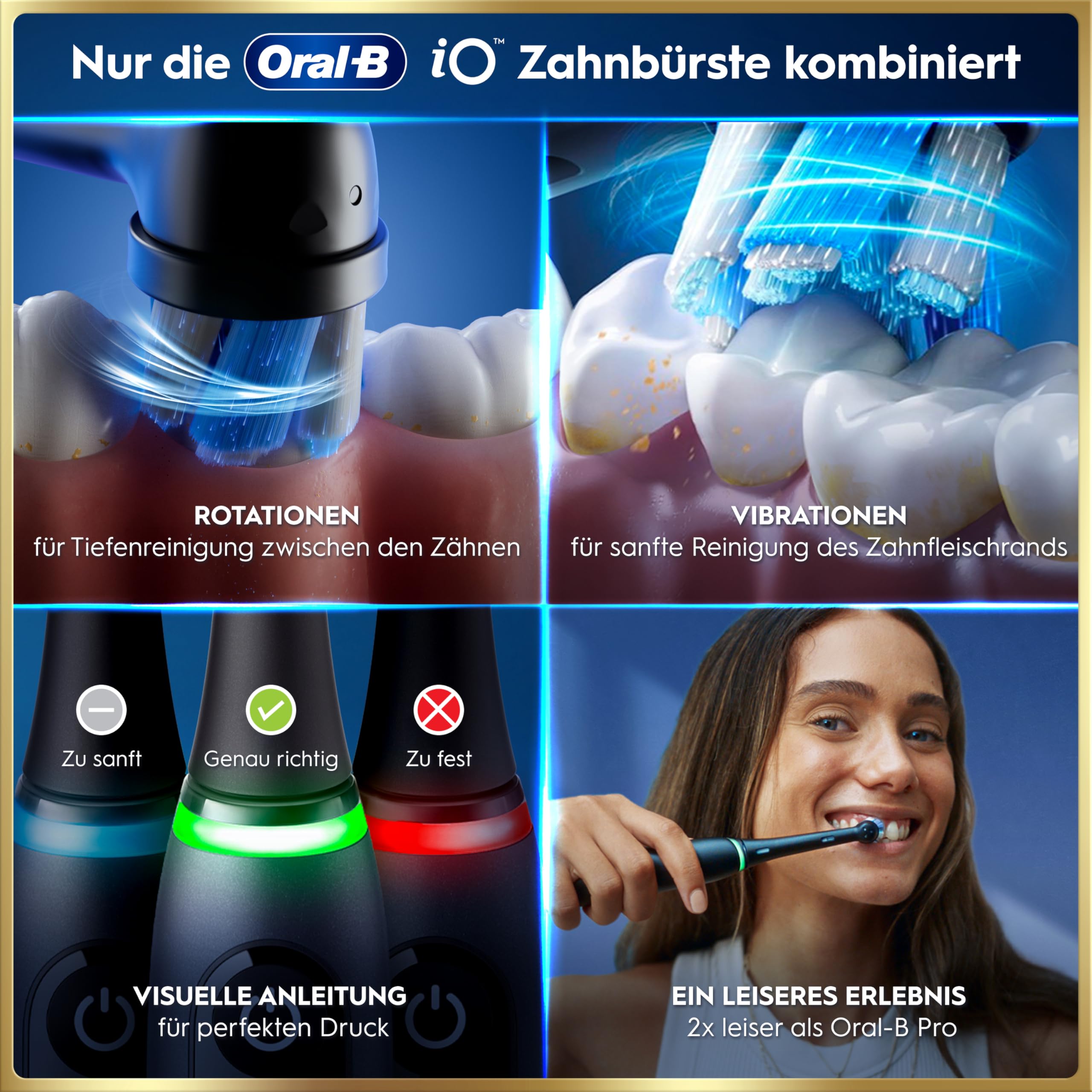 Oral-B iO Series 9 Elektrische Zahnbürste — Electric Toothbrush, Inkl. 3 Aufsteckbürsten — 7 Modi für Zahnpflege, CHIP Testsieger (11/25), Designed by Braun, Schwarz