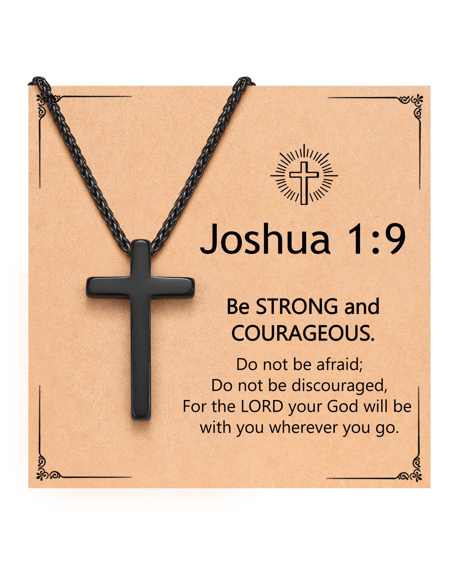 Christian Cross Necklace for Boys &amp; Men with Joshua 1:9 Faith, Hope, and Blessing Gift