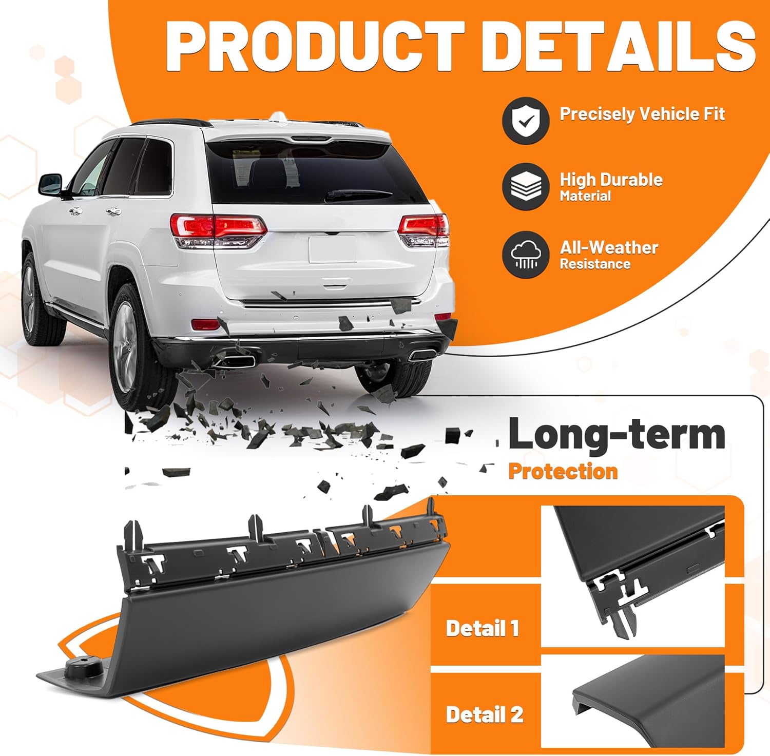 KUAFU Rear Trailer Hitch Cover Panel Compatible with 2014-2021 Jeep Grand Cherokee, 2022 Jeep Grand Cherokee WK Lower Tow Bumper Panel Filler Replacement for 1WD25TZZAE, CH1137102 PP Plastic