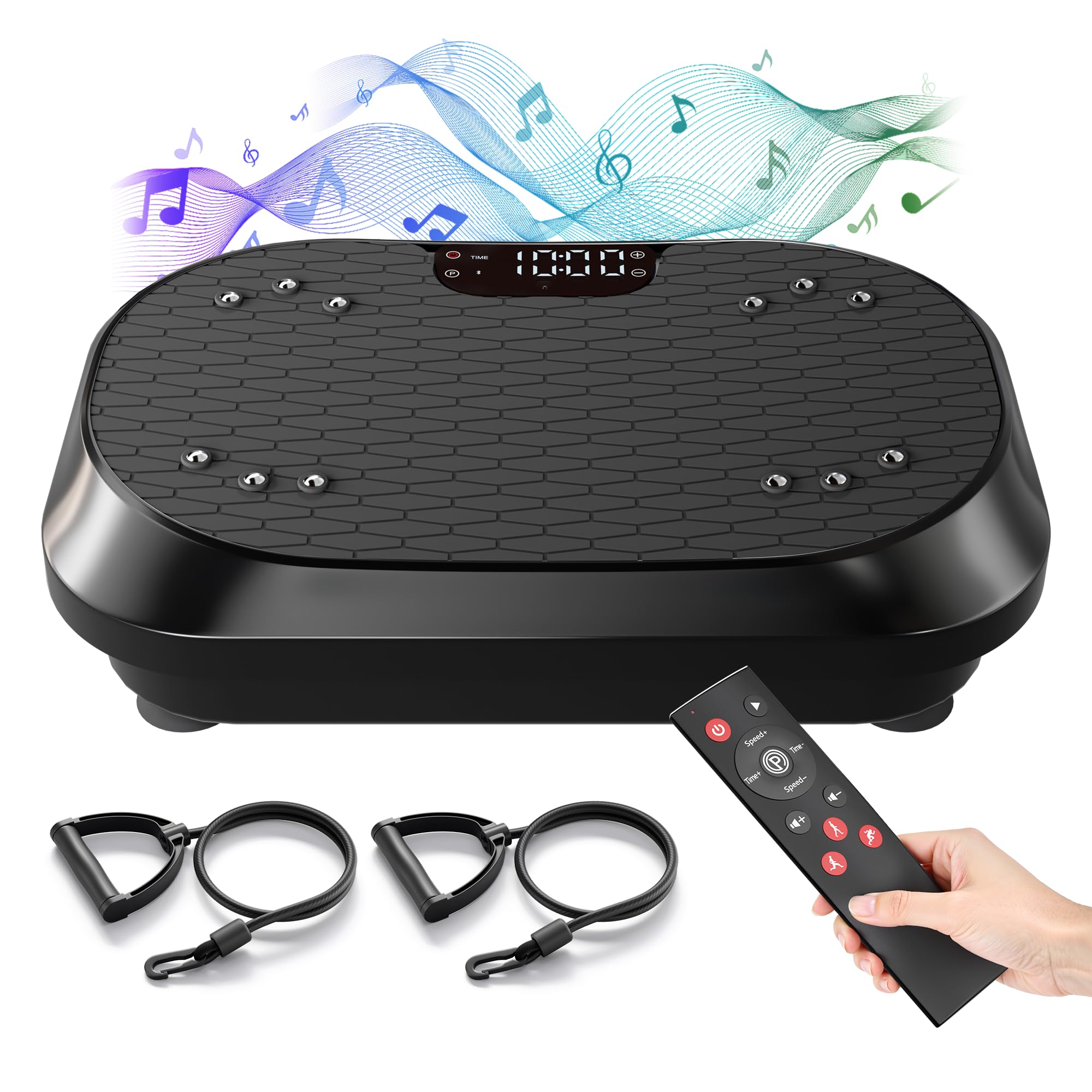 Appareil d'entraînement puissant en plaque vibrante avec haut-parleurs Bluetooth, 120 niveaux d'intensité de massage pour le fitness à domicile, le drainage lymphatique et la formation du corps