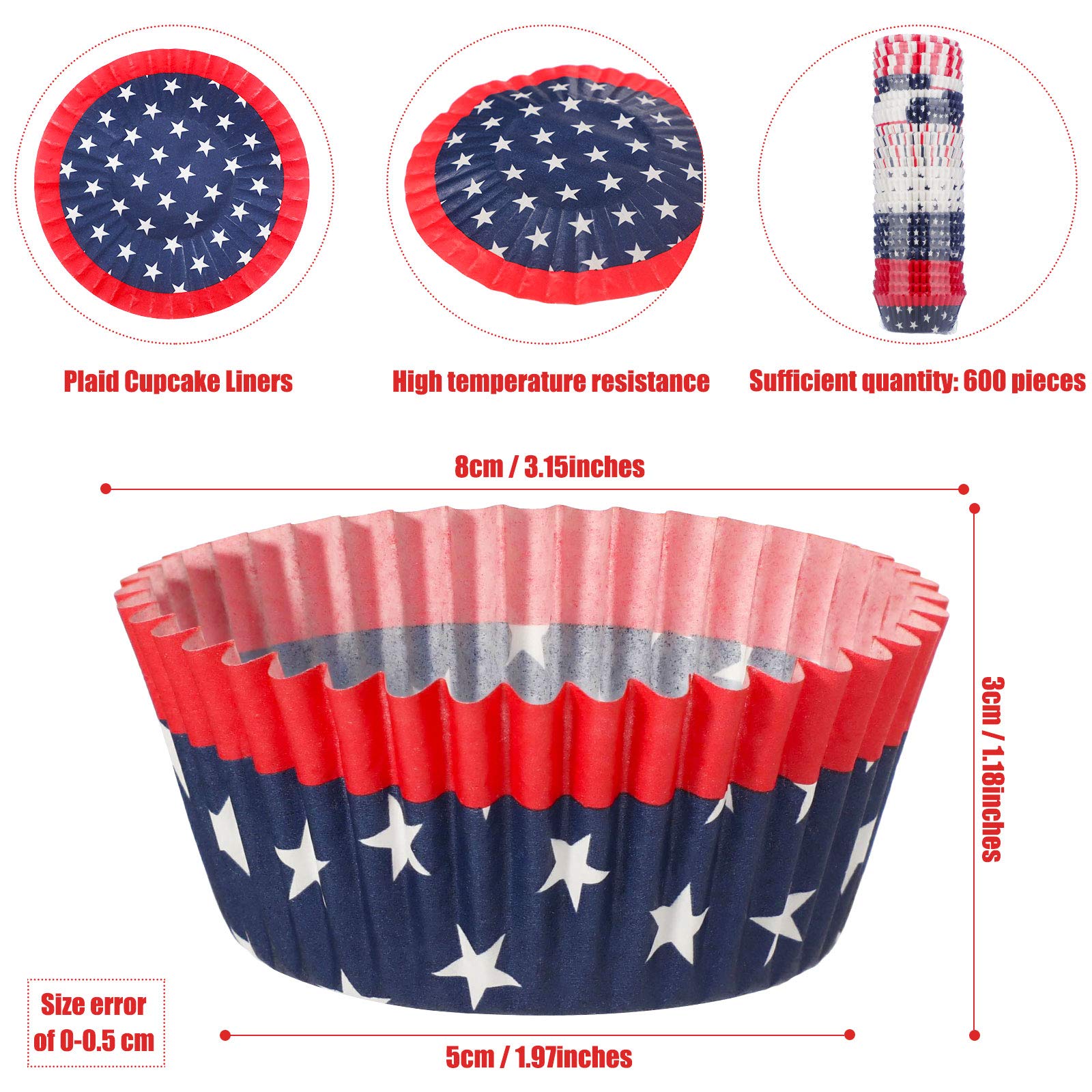 Patelai 600 count Patriotic Cupcake Liners 4th of July American Flag Red White and Blue Mini Cupcake Liners Independence Day Muffin Cups Wrappers Paper Memorial Day Decoration