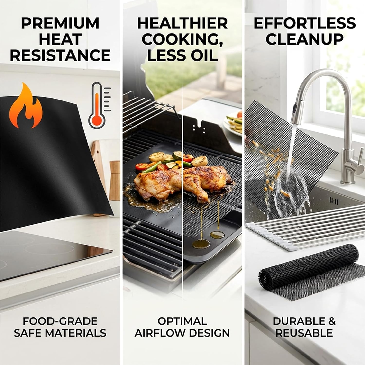 RAINFLOW 6 Pack Air Fryer Oven Liners - 12" x 12" Toaster Oven Liners for Bottom of Oven Air Fryer Mat Non-stick Reusable Compatible with Fry Toaster Baking Microwave Gas & Electric Grill