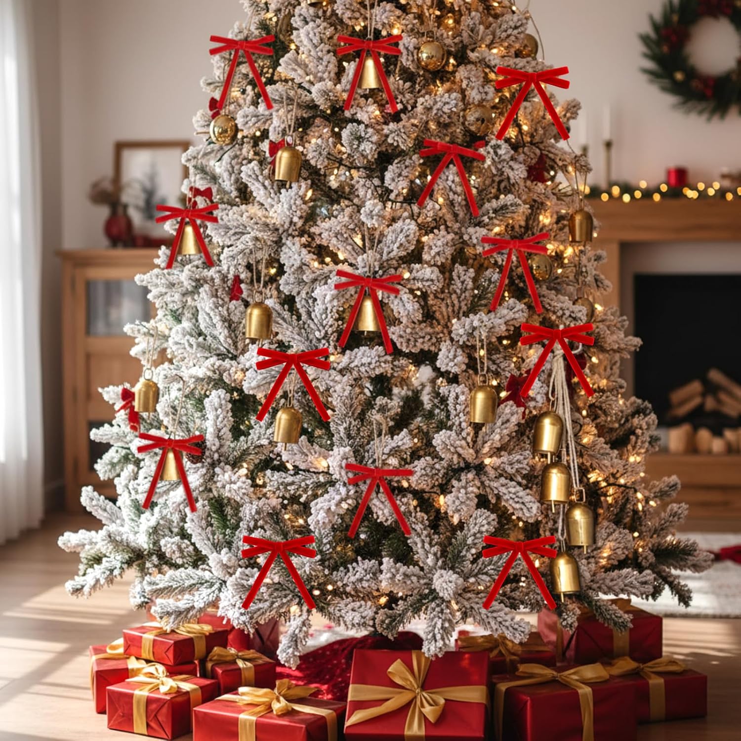 Morningro 38 Pcs Christmas Gold Bells Ornament Set, Red