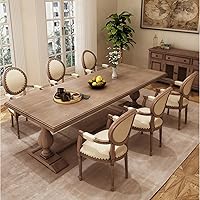 Edeyeu 79" American Vintage Solid Wood Dining Table Set for 4-10 with Upholstered Chairs