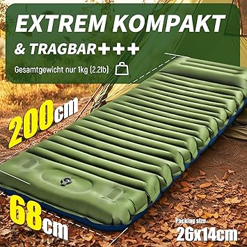 Myxslop Camping Isomatte Selbstaufblasend, 12CM Verdicktes Luftmatratze Camping, Aufblasbare Matratze mit Fußpumpe & Kissen, Ultraleichte Schlafmatte Outdoor für Wandern, Strand, Reise, Zelt – Bild 3