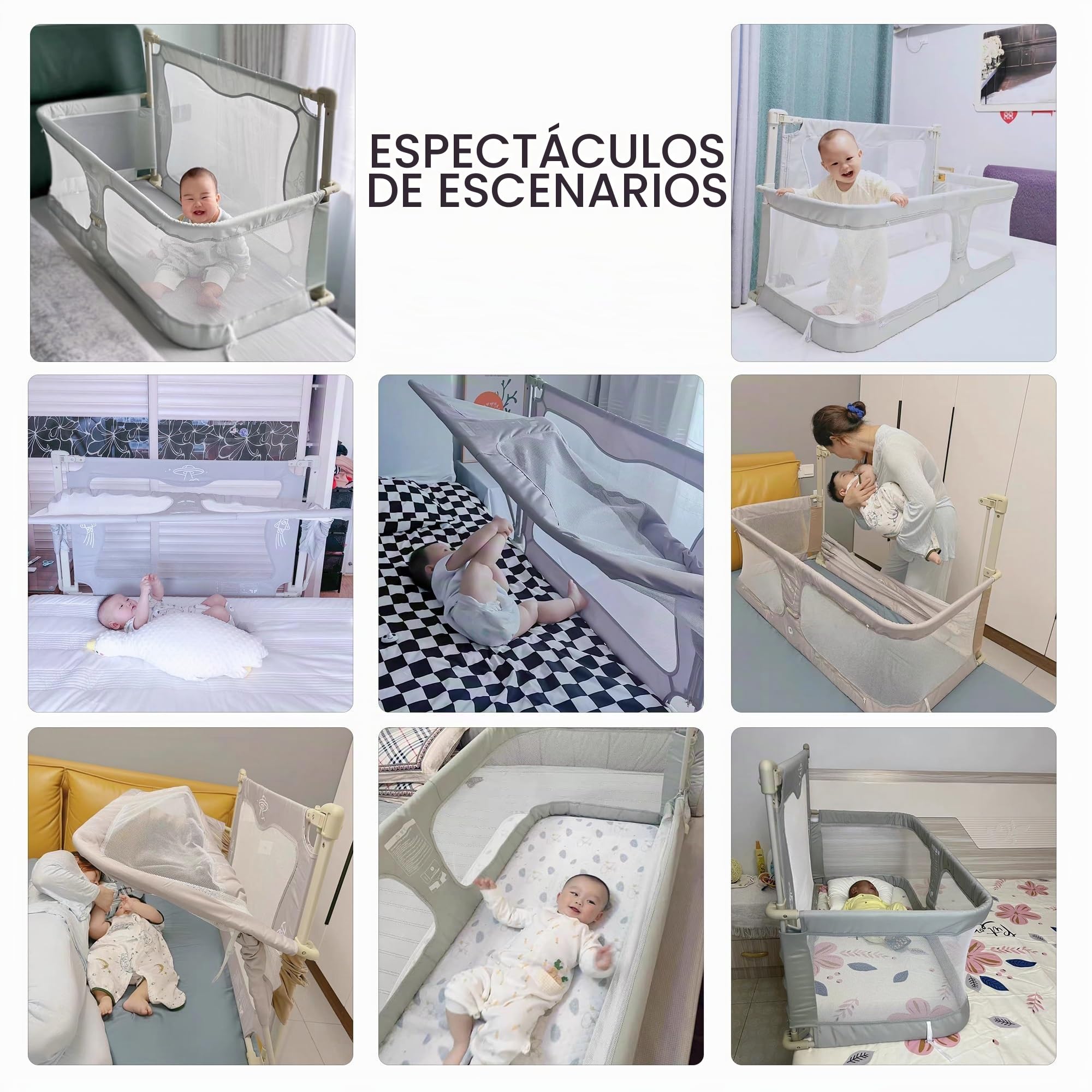 Riel de cama 3 en 1 para niños pequeños, barrera cama infantil, protector cama bebe barrera, rieles de cama de altura ajustable, valla cama infantil, elevación lateral doble, para colchón de 5-35 cm (