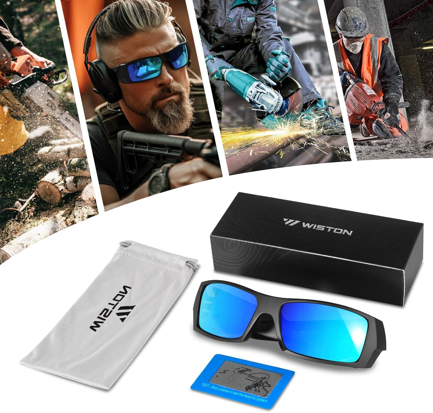 WISTON Polarized Z87 Sunglasses Wrap Around Sunglasses for Men Rectangular Safety Glasses UV400 for Sport Working 8231