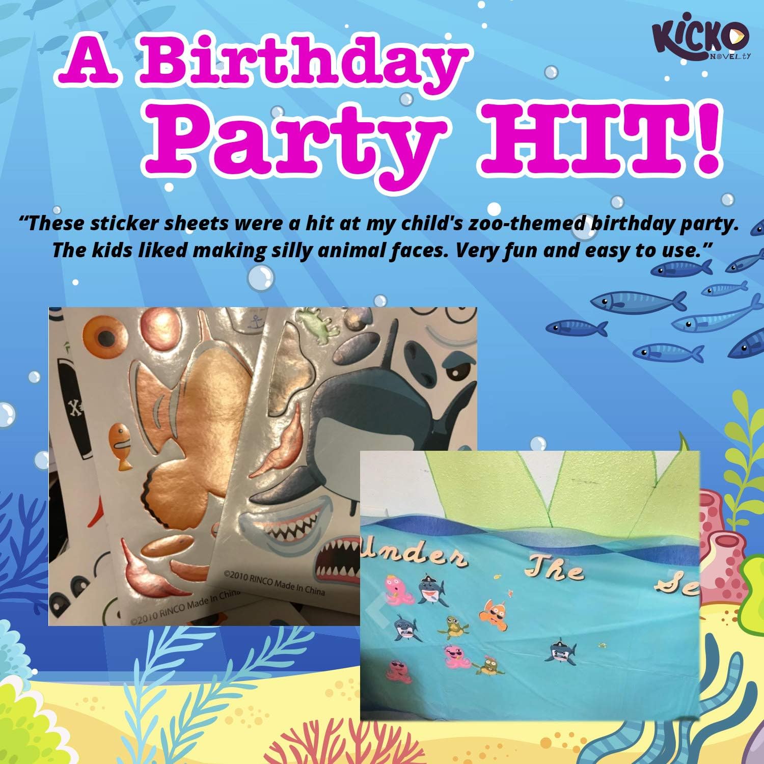Kicko Make Your Own Stickers - Make a Sea Creature and Fish Sticker Sheets - 12 Pack Assorted - for Kids, Boys, Girls, Party Favors, Arts and Crafts, Home, Playing, Education, and Daycare