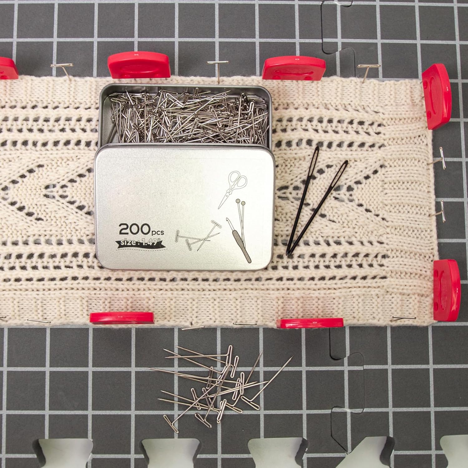 ニットブロッキングボードセット 32x32cm 編みフォームパッド ニットコーム ピン付き かぎ針編みと編み物ブロッキングボード用