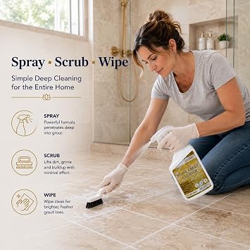 GEODE Natural Stone Grout Cleaner for tile floors - non-damaging, deep cleaner safe for Marble, Limestone, Travertine, Ceramic - Industrial Strength Tile, Stain Remover, Powerful Formula (32 oz.)