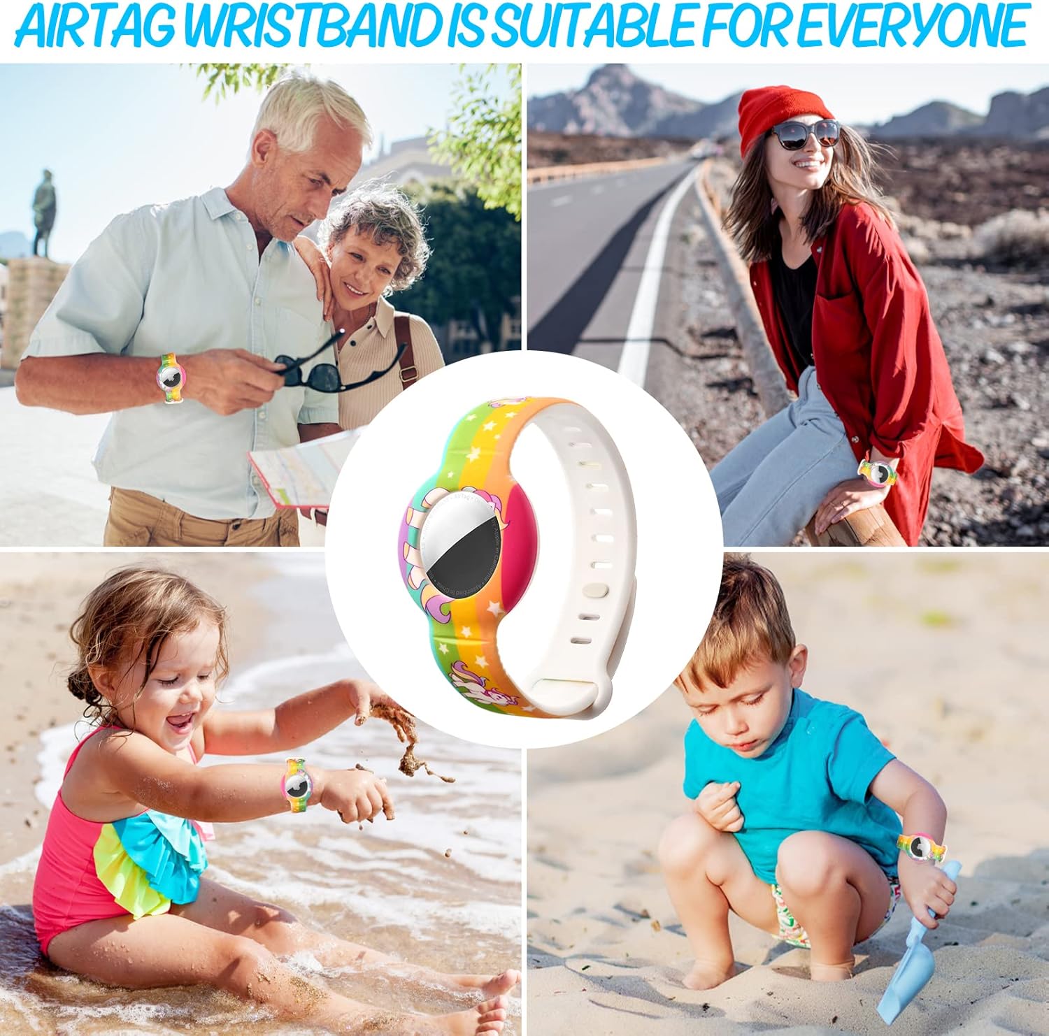 rquti airtag bracelet for kids stretchy wristband compatible air tag tracker silicone holder case cover for airtagunicorn 2pack
