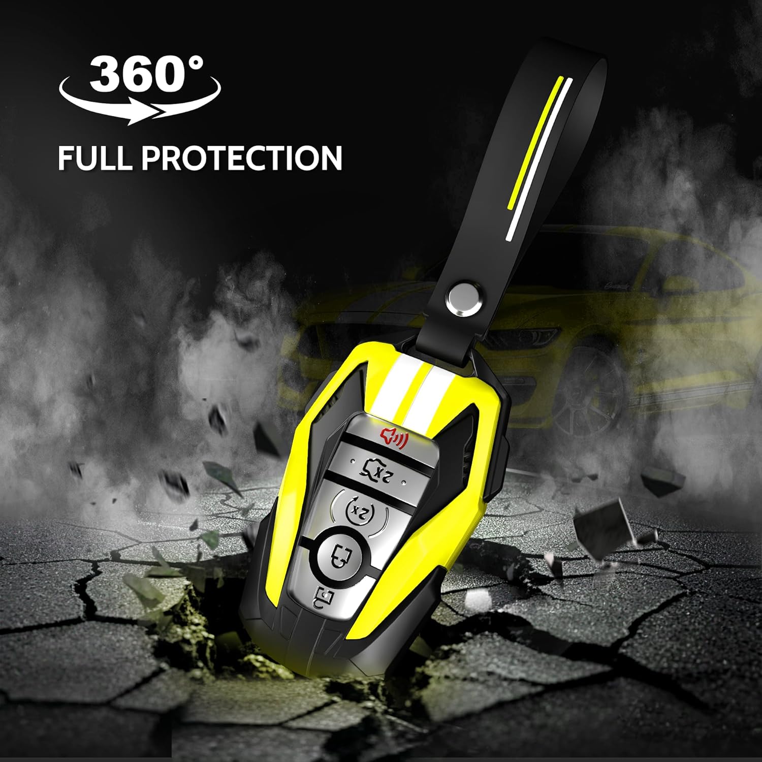 YORKNEIC for Ford Key Fob Cover with Key Chain Key Case Shell Fit for Ford F150 Explorer Maverick Bronco Escape Expedition Ranger Mustang Fusion Edge 3/4/5 Buttons Smart Keys, Yellow