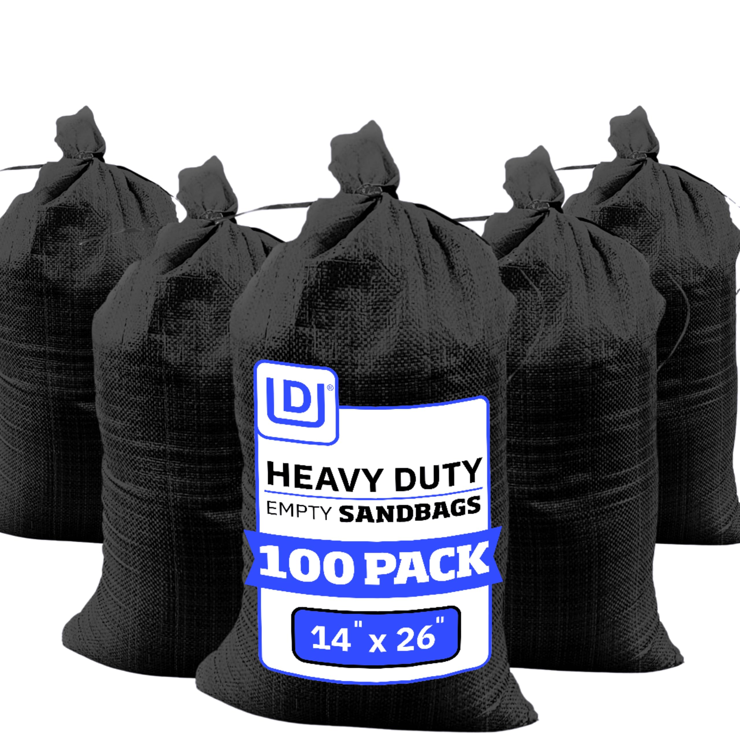 DURASACK Heavy Duty Sandbags with Ties, 14x26, Empty, Black, Pack of 100